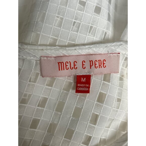 Mele e Pere White Gingham Sheer Peplum Blouse – Women’s Medium Puff Sleeve Top - Picture 3 of 6